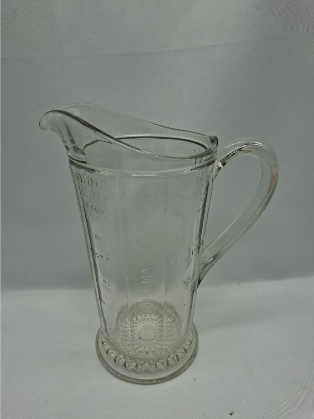 Vintage Hoosier One Quart Glass Measuring Cup Pitcher Embossed Depression Era